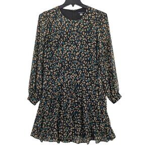 Tommy Hilfiger Leopard Print Chiffon Dress Balloon Sleeve, Drop Waist Size 10